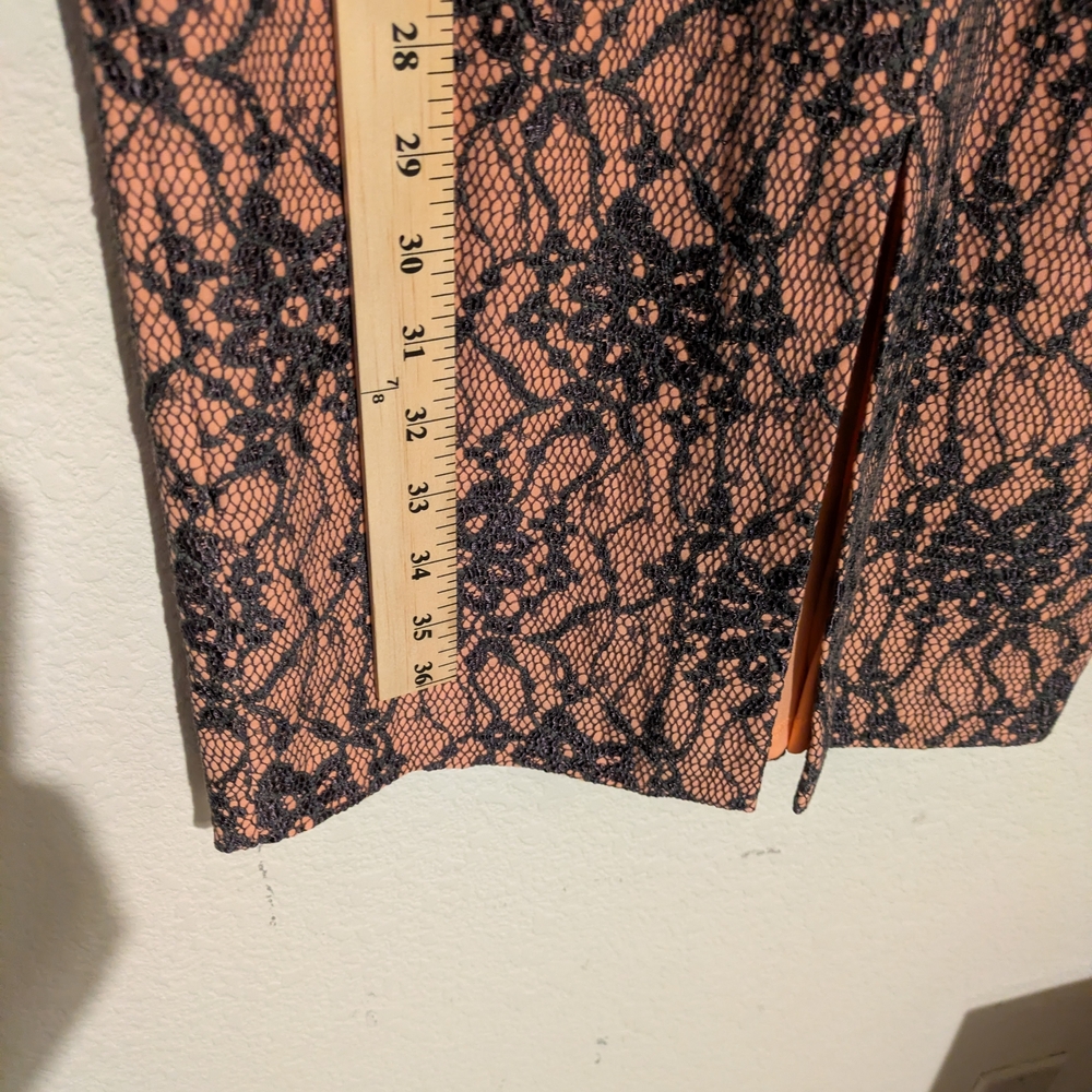 French Connection Peach Dress with Black Lace Overlay - Picture 6 of 8